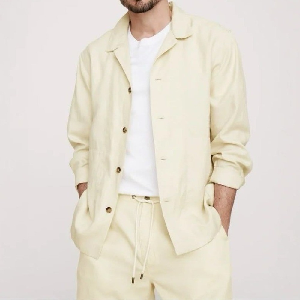 Banana Republic Chore Shirt Jacket Mens L Tencel Linen Workwear Safari Utility